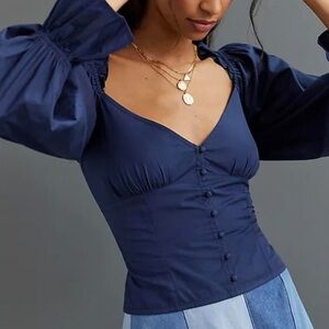 Anthropologie Navy Blue Long Sleeve Top